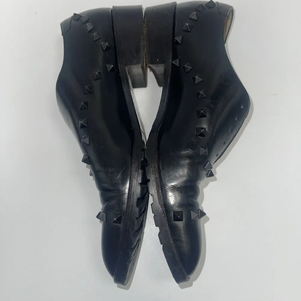 Valentino Garavani Black Leather Rockstud Lace Up Oxfords Sz 40 (missing laces)